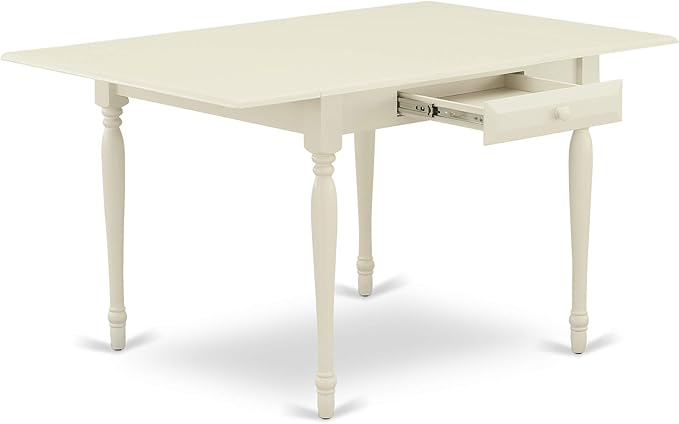 East West Furniture MZLA3-LWH-06 3 Piece Kitchen Table & Chairs Set Contains a Rectangle Dining Table with Dropleaf and 2 Shitake Linen Fabric Upholstered Chairs, 36x54 Inch, Linen White