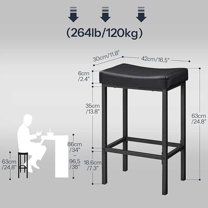 HOOBRO Bar Stools,Set of 4 Bar Chairs, Counter Height Stools, Saddle Barstools, Set of 4 Kitchen Stools, 24.8 Inches Barstools, 2.4" Thick Upholstery, for Kitchen, Dining Room, Black BB10BYP401