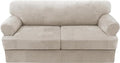 H.VERSAILTEX Sofa Cover 3 Piece T Cushion Sofa Slipcovers Thick Velvet Couch Cover Stretch T Cushion Sofa Covers for 2 Cushion Couch with 2 Individual T Cushion Covers Washable, Oatmeal