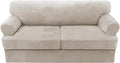 H.VERSAILTEX Sofa Cover 3 Piece T Cushion Loveseat Slipcovers Thick Velvet Couch Cover Stretch T Cushion Sofa Covers for 2 Cushion Couch with 2 Individual T Cushion Covers Washable, Oatmeal