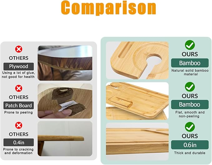 Bamboo Sofa Side Table Adjustable Height,Snack C Shaped End Table with Swivel Phone Stand,TV Trays for Eating on Couch, Small Spaces/Bathtub/Recliner/Bed/Sofa,Oblong.