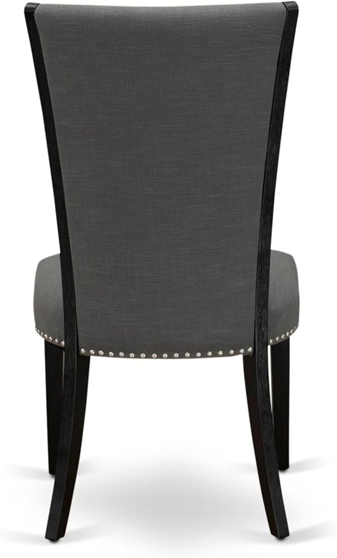 East West Furniture V626VE650-5 5 Piece Dining Set Includes a Rectangle Dining Room Table with V-Legs and 4 Dark Gotham Linen Fabric Parson Chairs, 36x60 Inch, Multi-Color