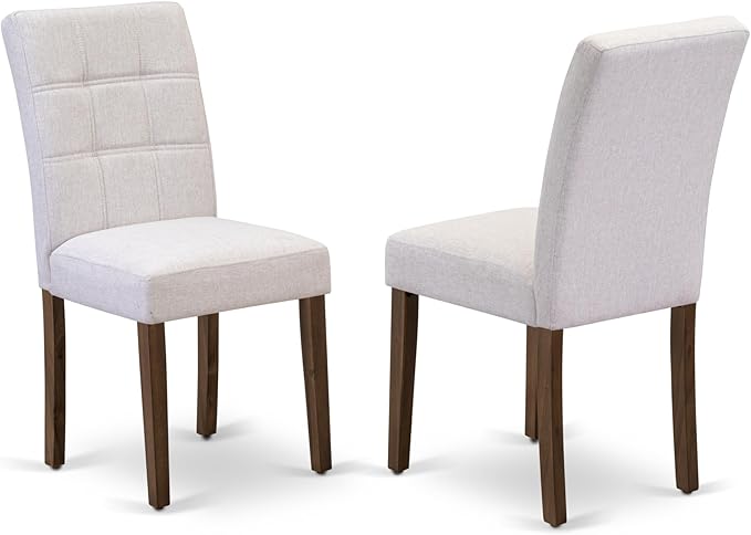 East West Furniture DLAS3-AWA-08 3 Piece Dinner Table Set Includes A Mid Century Modern Table and 2 Mist Beige Polyester Fabric Dinning Chairs, Antique Walnut