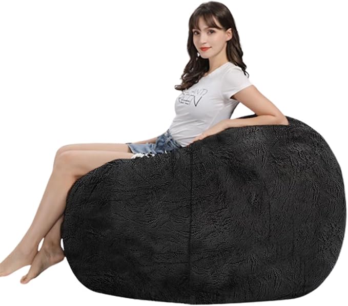 Bean Bag Chairs for Kids Comfy Fluffy Big Joe Bean Bag Chair Covers Only (No Filler) Round Sofa Chairs for Bedroom Living Room Decor, 5FT, Blue