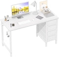 Lufeiya White Computer Desk with Fabric Drawers, 47 Inch Reversible Study Work Writing Desk for Home Office Bedroom, Simple Modern Cute PC Desks with Drawer, White