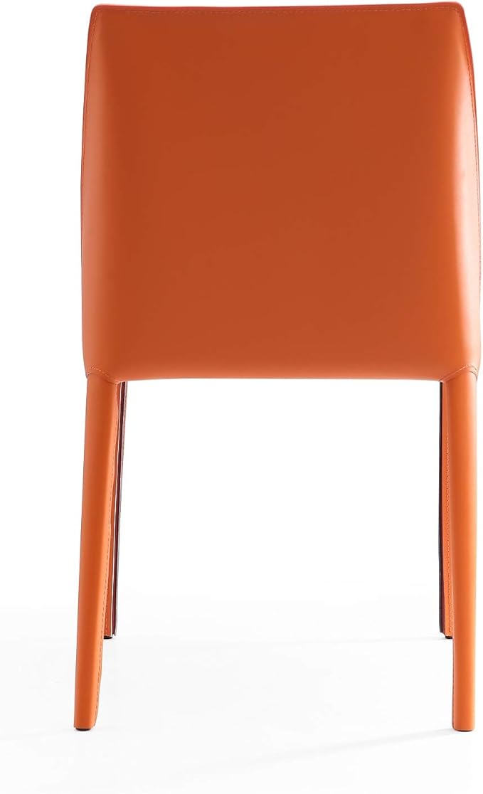 Manhattan Comfort Paris Modern Saddle Leather Dining Chairs, Metal Frame, Comfortable Padded Seat, Fully Assembled Kitchen Accent Furniture, Set of 2, Set of 2, Coral