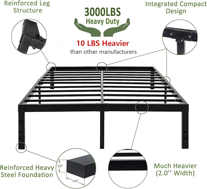 45MinST 18 Inch Platform Bed Frame/Easy Assembly Mattress Foundation / 3000lbs Heavy Duty Steel Slat/Noise Free/No Box Spring Needed,Cal King