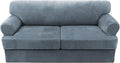 H.VERSAILTEX Sofa Cover 3 Piece Sofa Slipcovers Thick Velvet Couch Cover Furniture Protector Stretch Sofa Covers for 2 Cushion Couch with 2 Individual T Cushion Covers Washable, Stone Blue