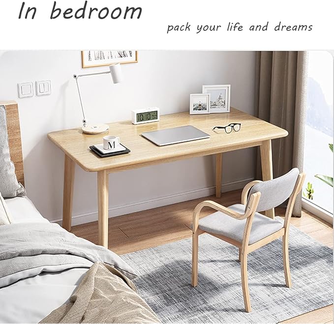 IOTXY Simple Wooden Writing Desk - Modern Minimalist Style PC Laptop Computer Workbench with Solid Wood Legs, 39" W Home Office Work Table for TV Stand Music Video Live Broadcast Workstation, Oak