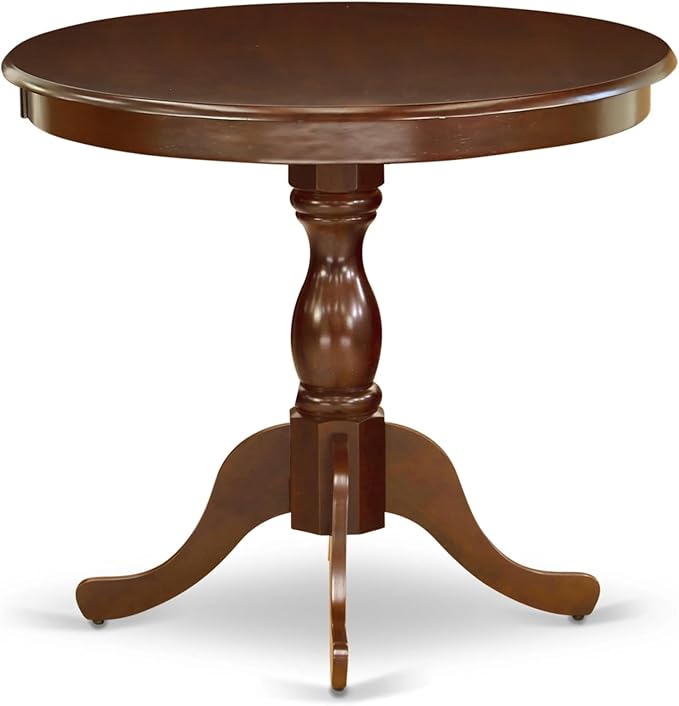 East West Furniture AMDA3-MAH-C 3 Piece Kitchen Table & Chairs Set Contains a Round Dining Room Table with Pedestal and 2 Linen Fabric Upholstered Chairs, 36x36 Inch, Mahogany