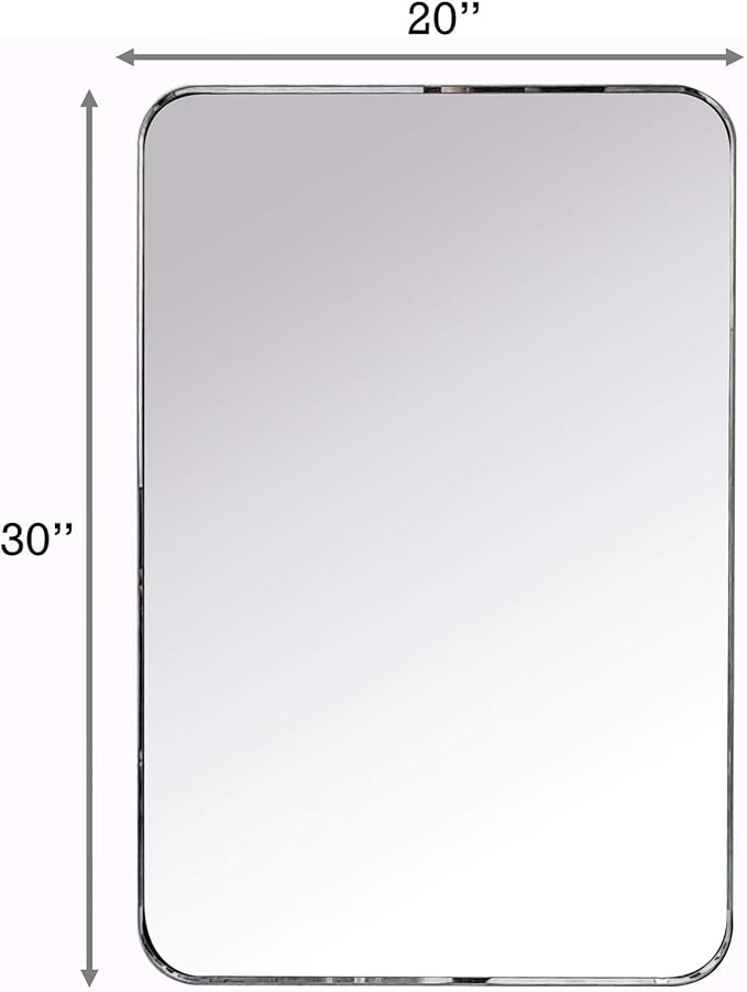 TEHOME 20x30 Brushed Nickel Bathroom Mirror Rounded Rectangle Brushed Silver Vanity Mirror in Stainless Steel