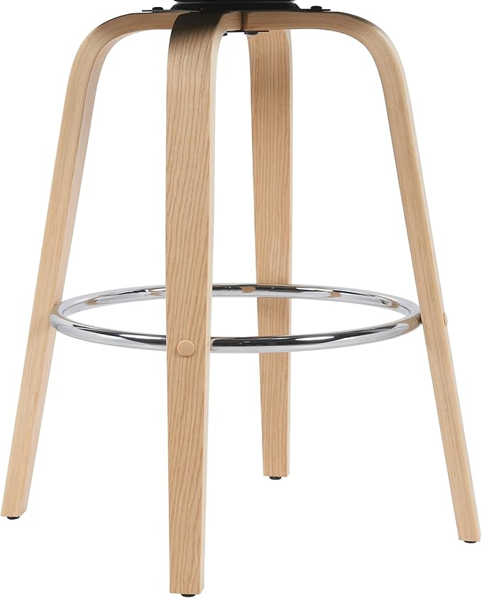 Sonia Modern Swivel Bar Height Stool with Blue Upholstered Seat and Patterned Oak Wood Finish Set of 3