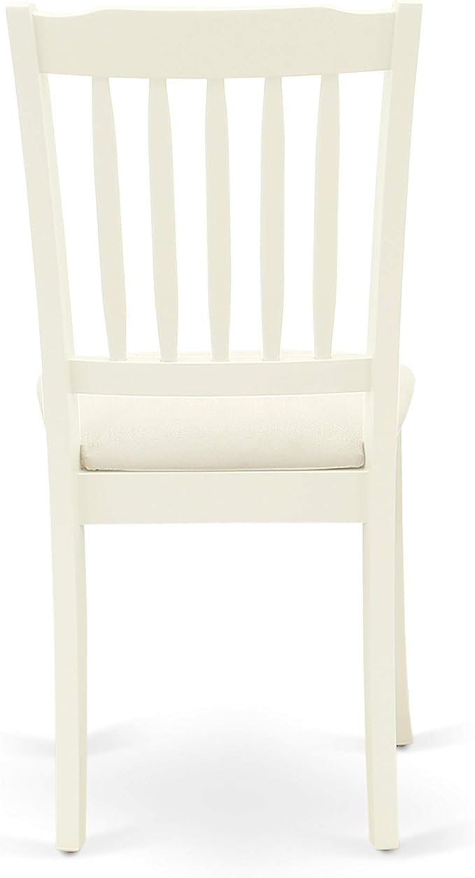 East West Furniture SUDA5-LWH-C 5 Piece Kitchen Table Set for 4 Includes a Round Dining Room Table with Dropleaf & Shelves and 4 Linen Fabric Upholstered Chairs, 42x42 Inch, Linen White
