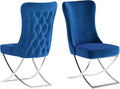 Ottomanson Royal Dining Chairs Set of 6 – Upholstered Tufted Microfiber, Assembled, Silver Metal Legs, Beech Wood Frame, 350 lb Capacity, Blue