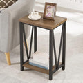 FOLUBAN Side Table with Storage Shelf, Rustic End Table for Living Room, Wood and Metal Nightstand for Bedroom, Oak