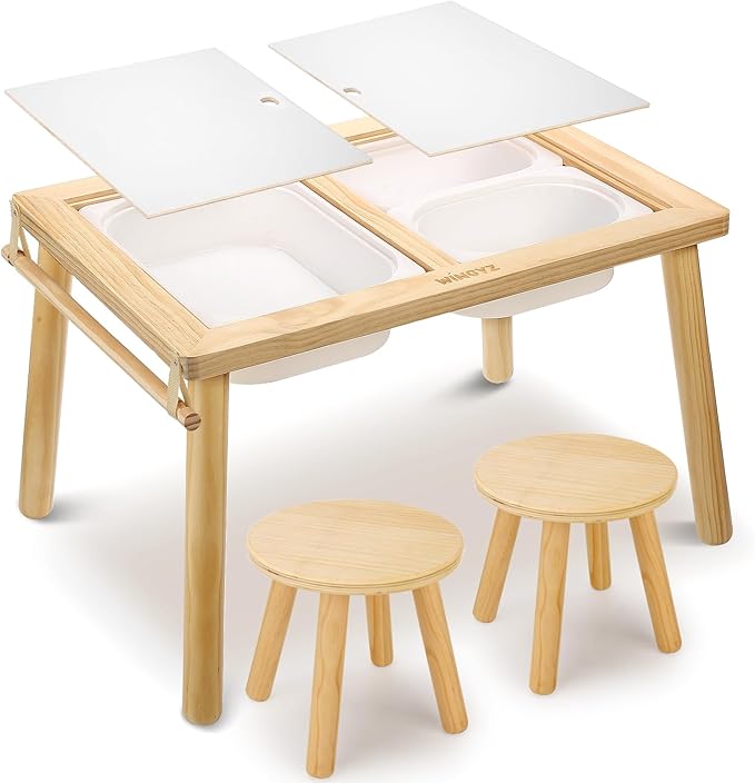 wingyz Sensory Table and Chair Set, 3 in 1 Kids Table for Play Study Art Dining Toys Storage, Sensory Activity Tables for Toddler with Storage Bins, Children's Gifts for Boys and Girls