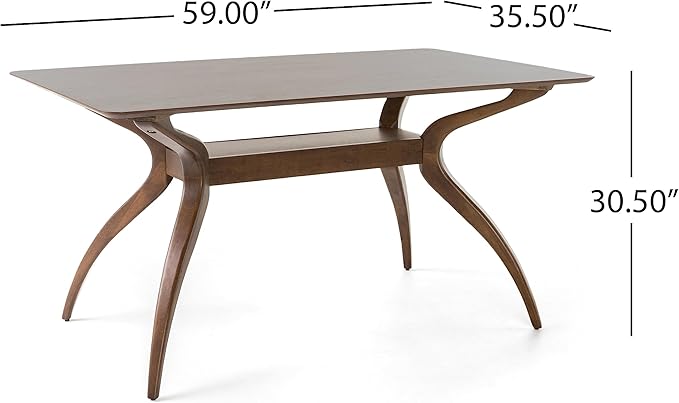 Christopher Knight Home Lucious Curved Leg Rectangular Dining Set, 5-Pcs Set, Natural Walnut / Dark Grey