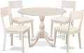 East West Furniture DMAD5-LWH-LC 5 Piece Dining Table Set for 4 Includes a Round Kitchen Table with Dropleaf and 4 Faux Leather Upholstered Dinette Chairs, 42x42 Inch, Linen White