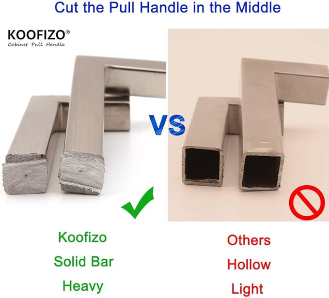 KOOFIZO Solid Square Bar Cabinet Handle - Black Furniture Pull, 10 Inch/256mm Screwhole Distance, 1-Piece for Kitchen Cupboard Door, Bedroom Dresser Drawer, Bathroom Wardrobe Hardware