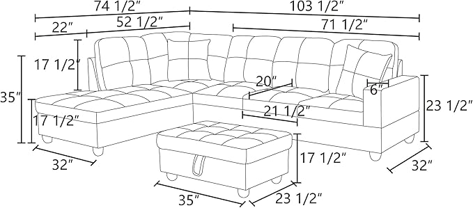 NicBex Sectional Couch 3 Pieces Sofa Set with Right Chaise Lint PVC L Shaped Cloud Couch for Living Room Furniture Sets with Storage Ottoman, Modular Sofa for Living Room & Apartment, Beige+Black