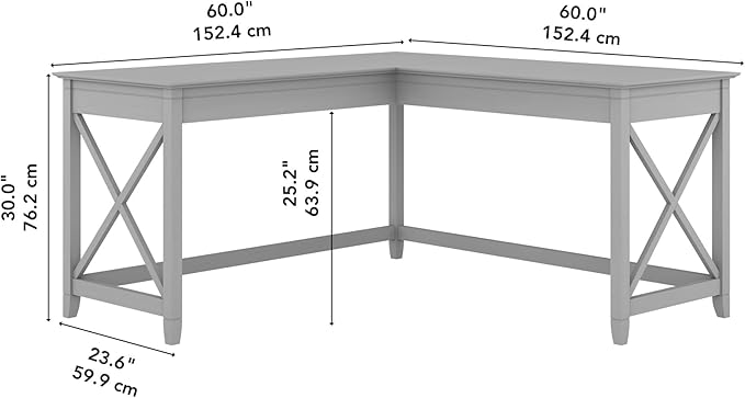 Bush Furniture Key West 60W Modern Farmhouse L Shaped Desk in Cape Cod Gray | 60-Inch Corner Table for Home Office