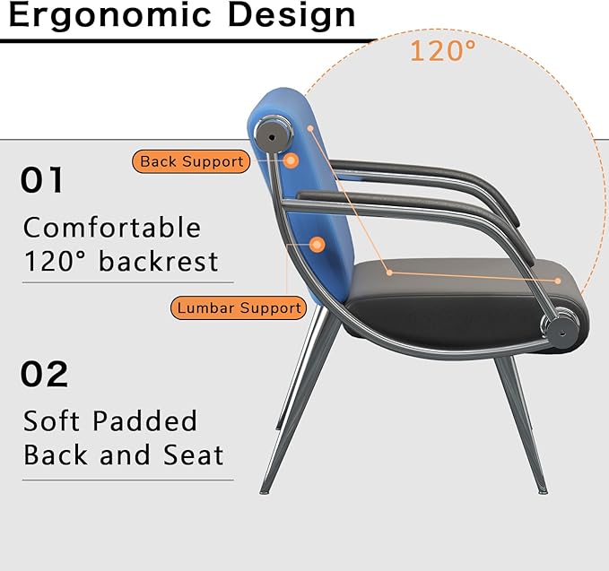wonline 3 Seat Waiting Room Chair with Armrest PU Leather Office Furniture, Office Guest Seating Lobby Conference Reception Chairs for Airport Clinic Hospital Bank Salon Barber(Blue&Black)