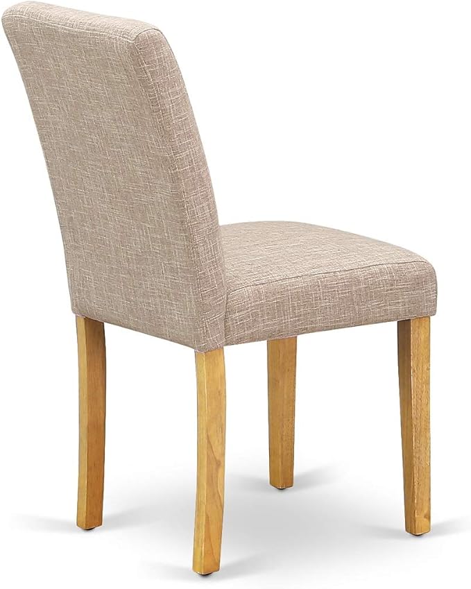 East West Furniture CAAB7-OAK-04 7 Piece Modern Dining Table Set Consist of a Rectangle Wooden Table and 6 Light Tan Linen Fabric Upholstered Chairs, 36x60 Inch, Oak