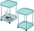 Side Table with Wheels, End Table Living Room Plastic Mobile Sofa Side Table Small Night Stand Bedroom Blue (2 Pack)