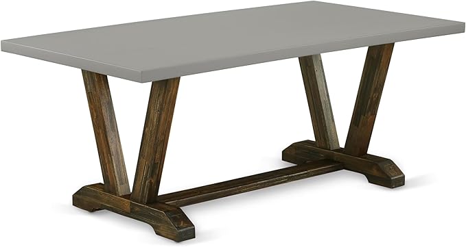 East West Furniture V797VE703-5 5 Piece Dining Room Table Set Includes a Rectangle Dining Table with V-Legs and 4 Brown Linen Fabric Upholstered Parson Chairs, 40x72 Inch, Multi-Color