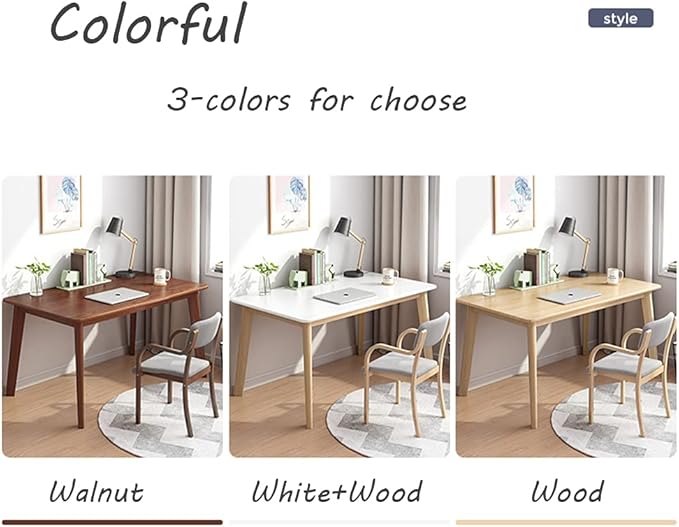 IOTXY Simple Wooden Writing Desk - Modern Minimalist Style PC Laptop Computer Workbench with Solid Wood Legs, 39" W Home Office Work Table for TV Stand Music Video Live Broadcast Workstation, White