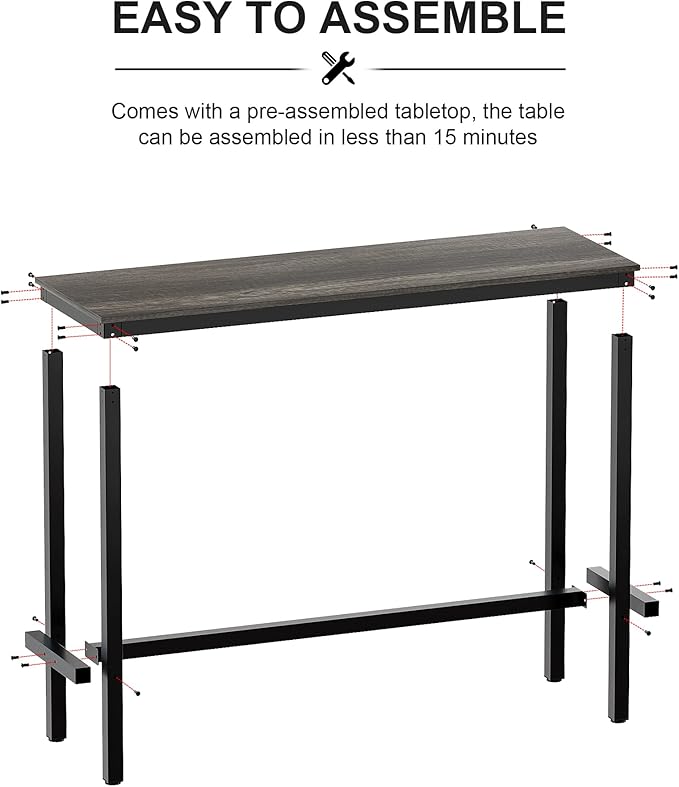Teraves Bar Table, Bar Height Pub Table, Counter Height Table with Sturdy Metal Frame, Rectangular High Top Table for Kitchen & Dining, Living Room (47.24", Black Oak)