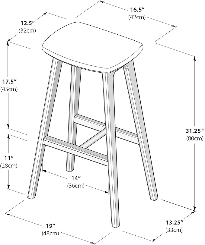 Plank+Beam Beryl Bar Height Stool - Mid-Century Modern Rubberwood Bar Stool with Faux Leather Seat, Metal Footrest, Easy Assembly, Blonde/Sesame