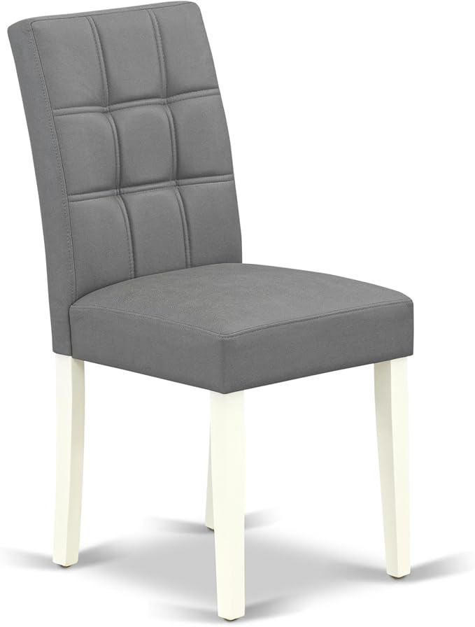 East West Furniture VAAS5-LWH-41 5 Piece Dining Table Set consists A Modern Dinner Table and 4 Platinum Gray Polyester Fabric Mid-Century Chairs with Stylish Back- Linen White Finish