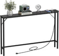 Tohomeor 5.9" Skinny Behind Sofa Console Table with Charging Station Charcoal Black 47.2" Narrow Long Behind Couch Table with Power Outlets USB Ports Thin Entry Table for Entryway Living Room Hallway