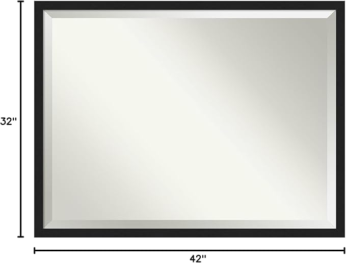 Amanti Art Black Bathroom Mirror for Over Sink, 32x42 Grace Brushed Metallic Black Narrow Rectangle Vanity Mirror, X-Large Modern Frame, Hangs Horizonally and Vertically, Bathroom Wall Decor, Beveled