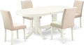 East West Furniture VAAB5-LWH-02 5 Piece Dining Room Table Set Includes an Oval Kitchen Table with Butterfly Leaf and 4 Light Beige Linen Fabric Parsons Chairs, 40x76 Inch, Linen White