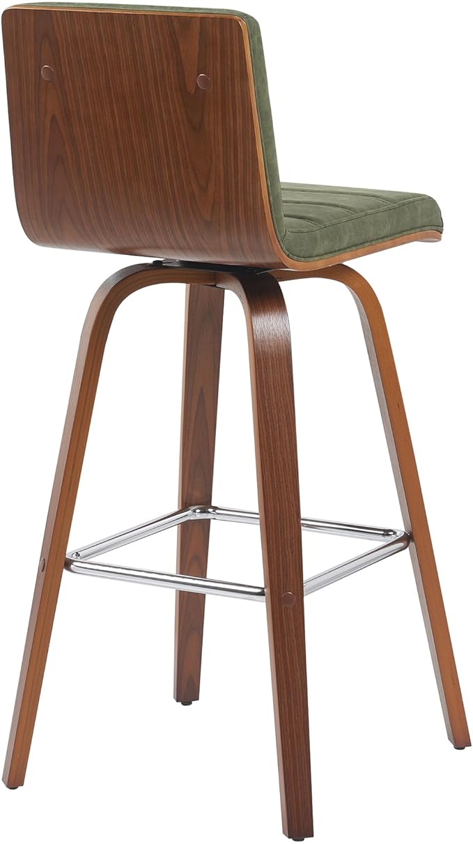 Vienna Modern Swivel Bar Height Stool with Vintage Green Upholstered Seat and Walnut Finished Wood Frame Set of 4