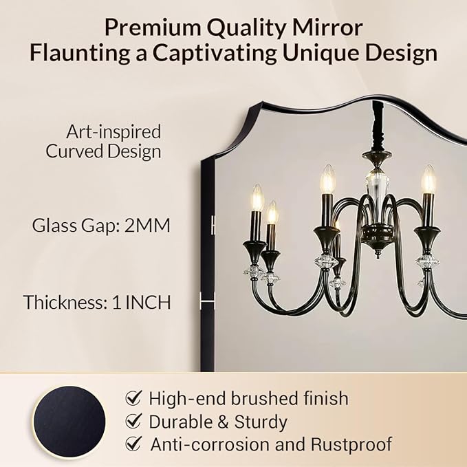Black Scalloped Vanity Mirror, Matte Black Bathroom Mirrors, Metal Framed Black Wall Mirror, 22x30 Irregular Shaped Mirror, Rectangle Wavy Wall Mirror, Mounted Vertically or Horizontally