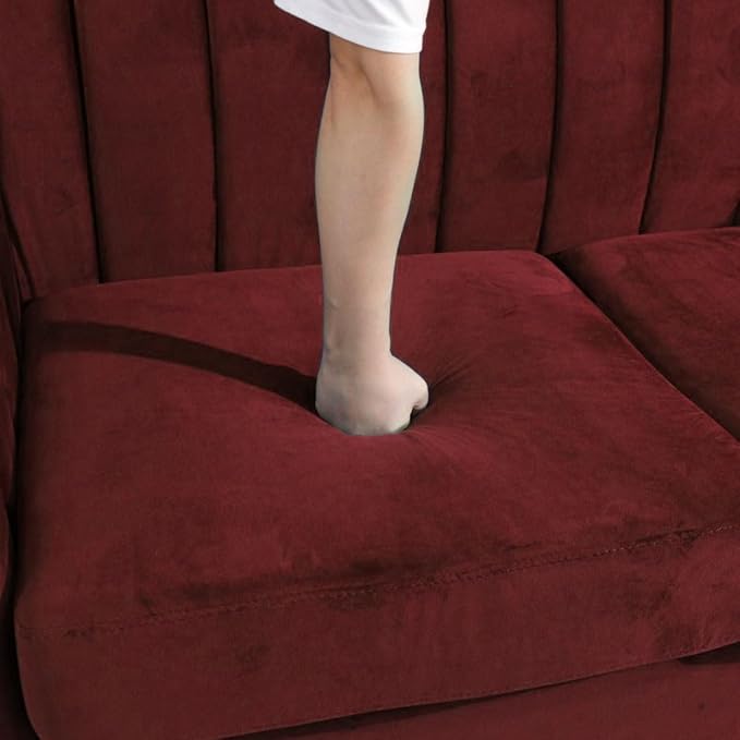 Sectional Sofa Set, Microfiber Chesterfield Upholstered Sofas Loveseat Couch Chair Sets with Style Button Tufted, Scroll Arms and Nailhead for Living Room, Office, Apartment-Red,S