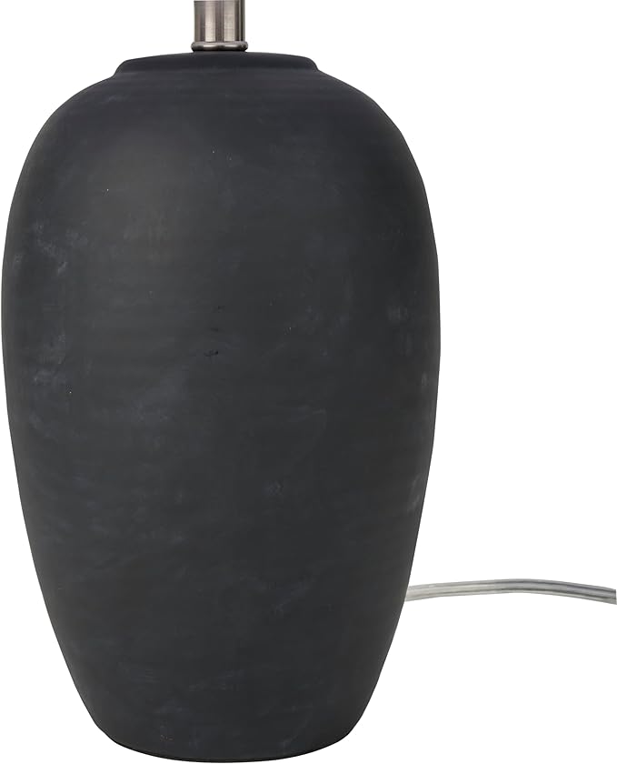Nourison Home 23" Black Vintage Distressed Ceramic Pot Table Lamp for Bedroom, Living Room, End Table, with White Tapered Drum Shade
