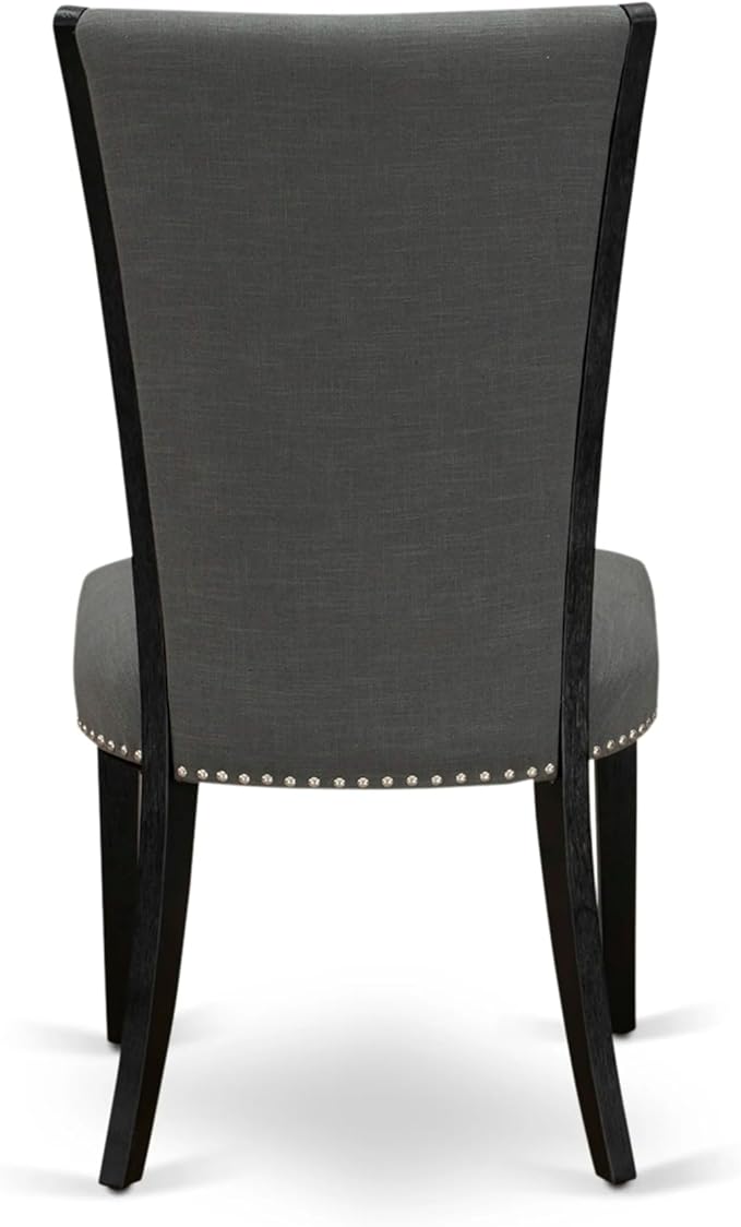X02VE-2C6-50 - 6-pc Dining Table Set a Kitchen Table with a coffee Table and 2 wooden Benches and 2 Dark Gotham Grey Linen Fabric Chairs, 39x120 Inch, Wire Brushed Black