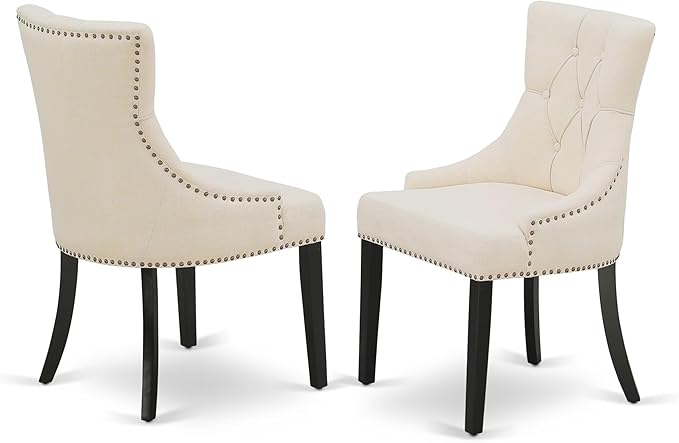 East West Furniture V697FR102-5 5 Piece Dining Set Includes a Rectangle Dining Room Table with V-Legs and 4 Light Beige Linen Fabric Upholstered Chairs, 40x72 Inch, Multi-Color