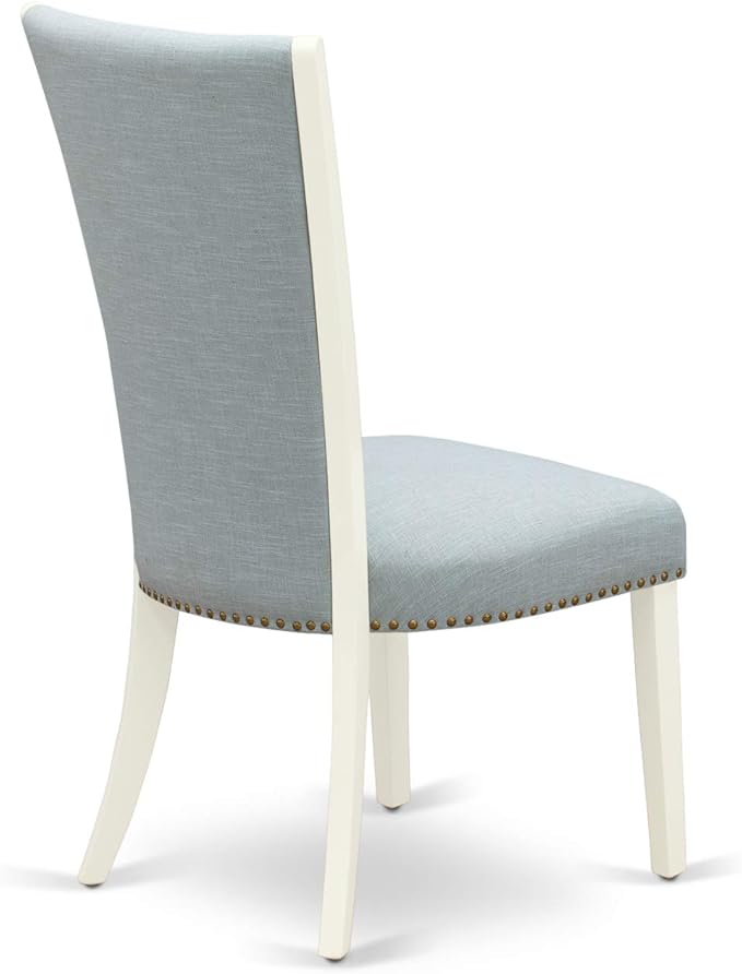 East West Furniture DOVE5-LWH-15 5 Piece Dining Table Set Includes a Rectangle Kitchen Table with Butterfly Leaf and 4 Baby Blue Linen Fabric Upholstered Chairs, 42x78 Inch, Linen White