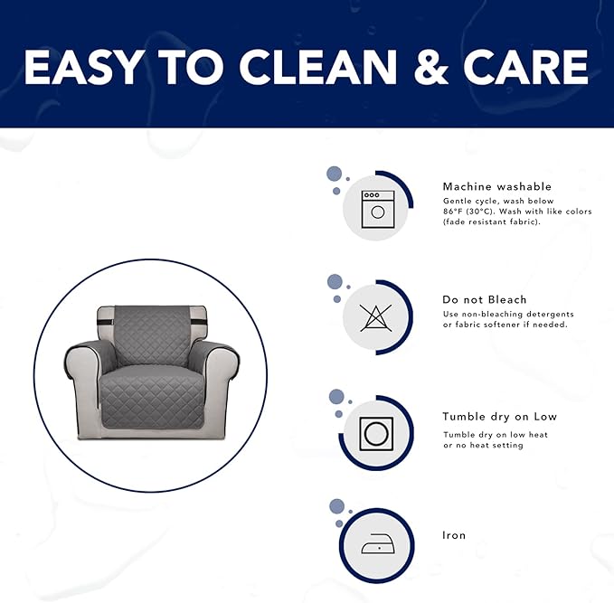 PureFit Reversible Sofa Couch Cover Water Resistant Couch Covers for 3 Cushion, Washable Furniture Cover with Non-Slip Foam and Adjustable Strap for Dogs, Pets (Sofa, Gray/Light Gray)