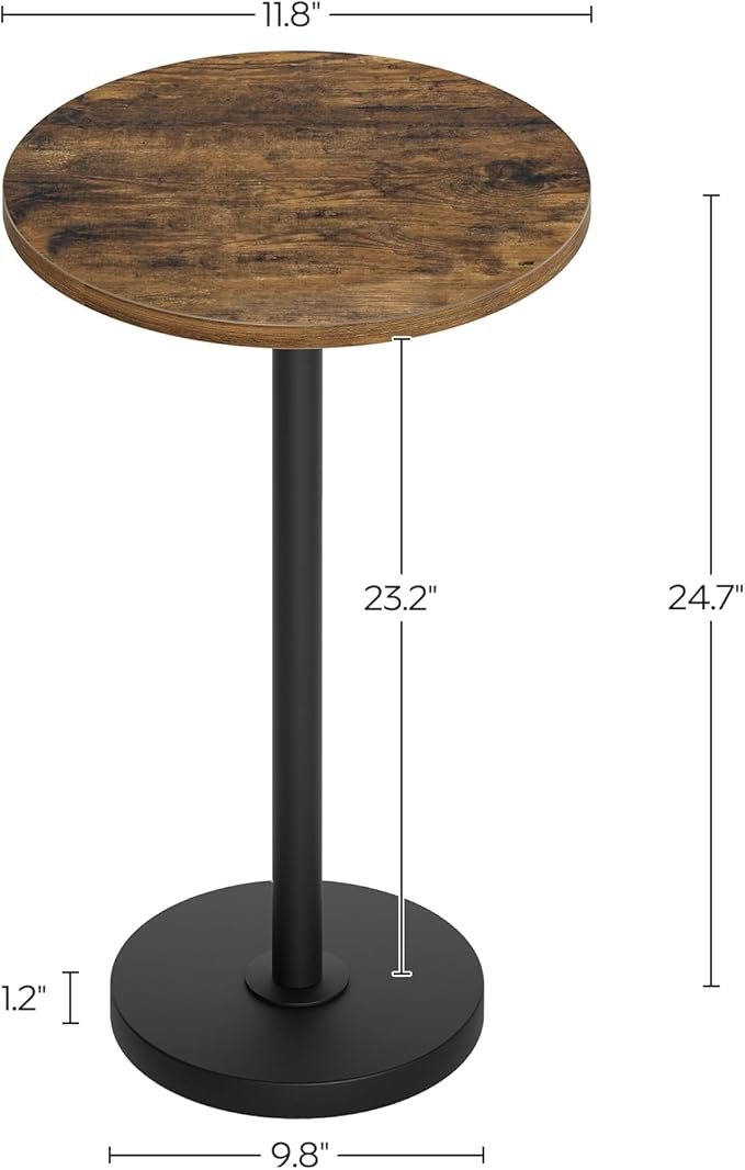 Round Side Table Set of 2, Tall Drink End Table for Small Spaces, Pedestal Style Martini Side Table in Living Room, Bedroom, Dormitory, Brown and Black ET30L2BR