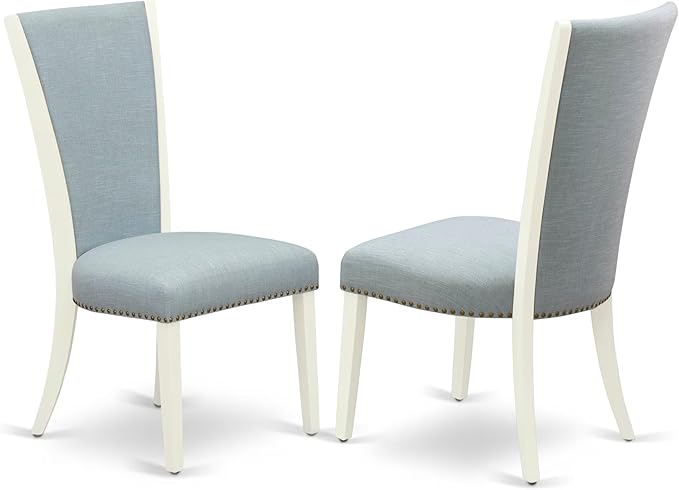 East West Furniture X027VE215-6 6 Piece Dinette Set Contains a Rectangle Dining Table with X-Legs and 4 Baby Blue Linen Fabric Parson Chairs with a Bench, 40x72 Inch, Multi-Color