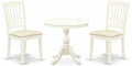 East West Furniture AMDA3-LWH-C 3 Piece Dining Table Set for Small Spaces Contains a Round Kitchen Table with Pedestal and 2 Linen Fabric Upholstered Chairs, 36x36 Inch, Linen White