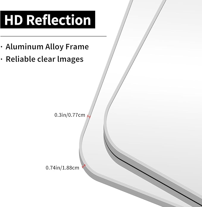 Silver Bathroom Mirror, 30 x 36 Inch Metal Framed Silver Rectangle Mirror, Rounded Corner Rectangular Vanity Mirror, Wall Mounted Mirror for Living Room Bedroom Entryway Horizontal/Vertical