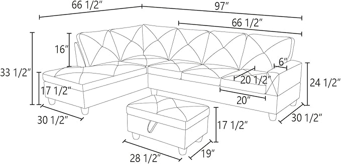 97" L Shaped Sectional Couch, Modern 4 Seat Modular Sectional Sofa with Storage Ottoman, Living Room Sets for Small Spaces, Apartment, Linen, Blue