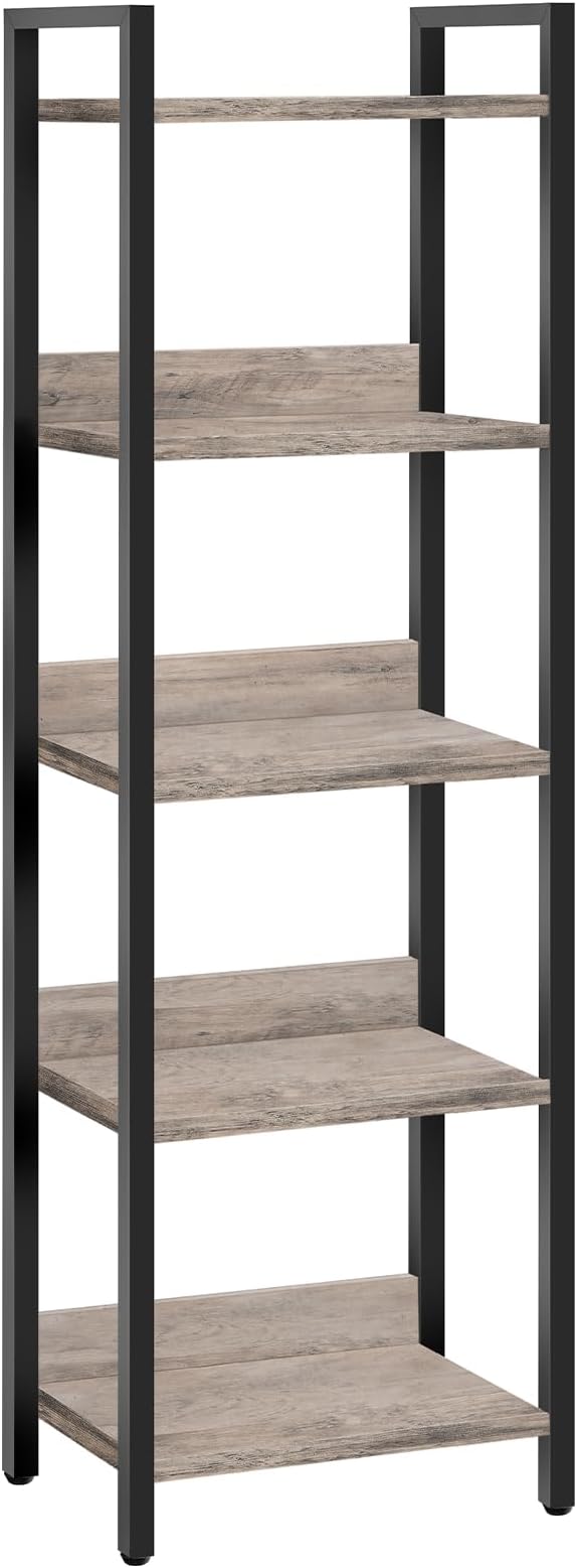 5-Tier Bookshelf, Bookcase, Shelves Organizer for Small Spaces, Storage Shelf Organizer, for Living Room, Bedroom, Study, Balcony, Greige and Black BKHG5501